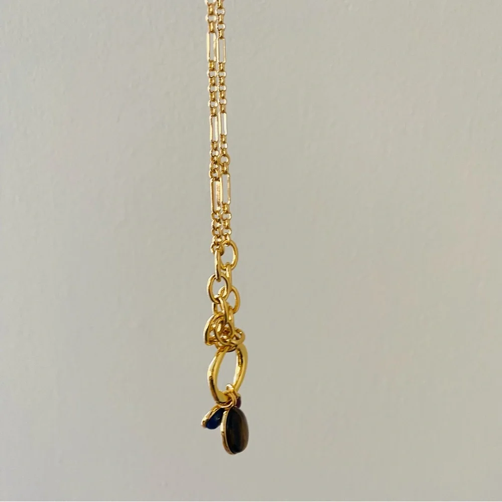 $88 NWT Madewell Semiprecious Tiger's Eye Lapis Stone Gold Chain Charm Necklace - Picture 7 of 12